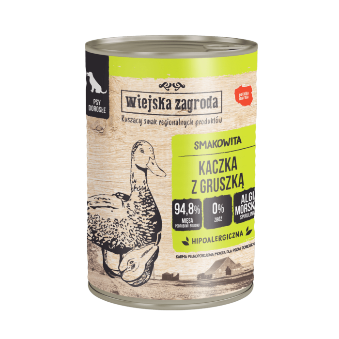 Wiejska Zagroda Kaczka z gruszką Mokra karma dla psów Bez zbóż, bez glutenu  400g