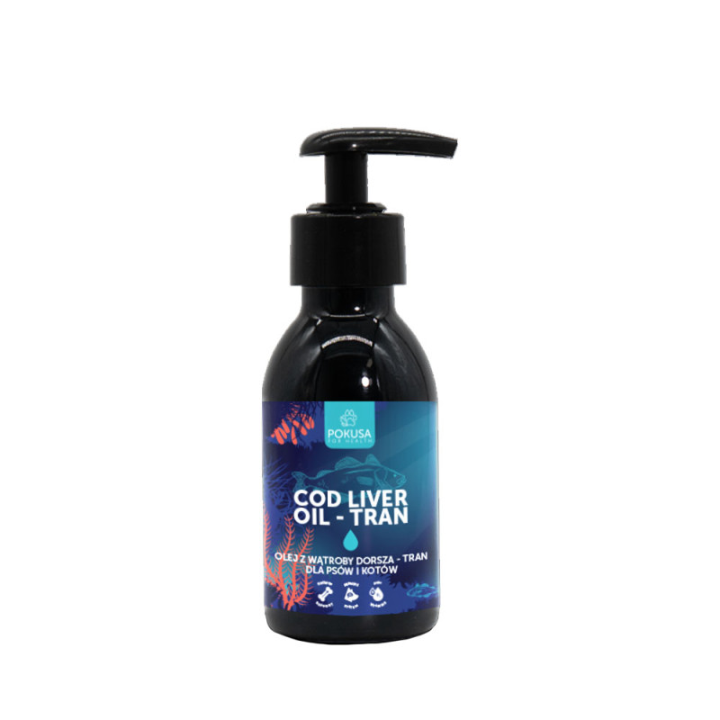 Pokusa Cod Liver Oil Tran Olej z wątroby dorsza dla psów i kotów 100ml