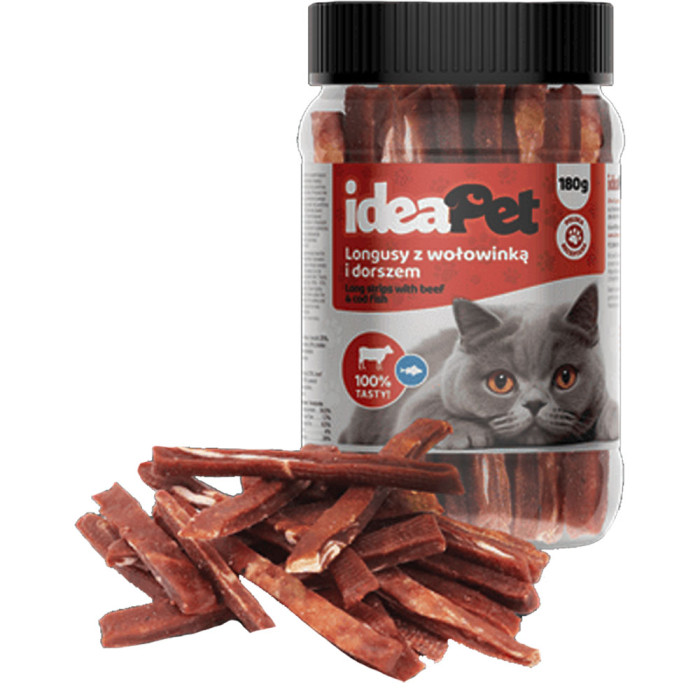 IdeaPet Longusy z wołowiną i dorszem przysmak dla kota 180g