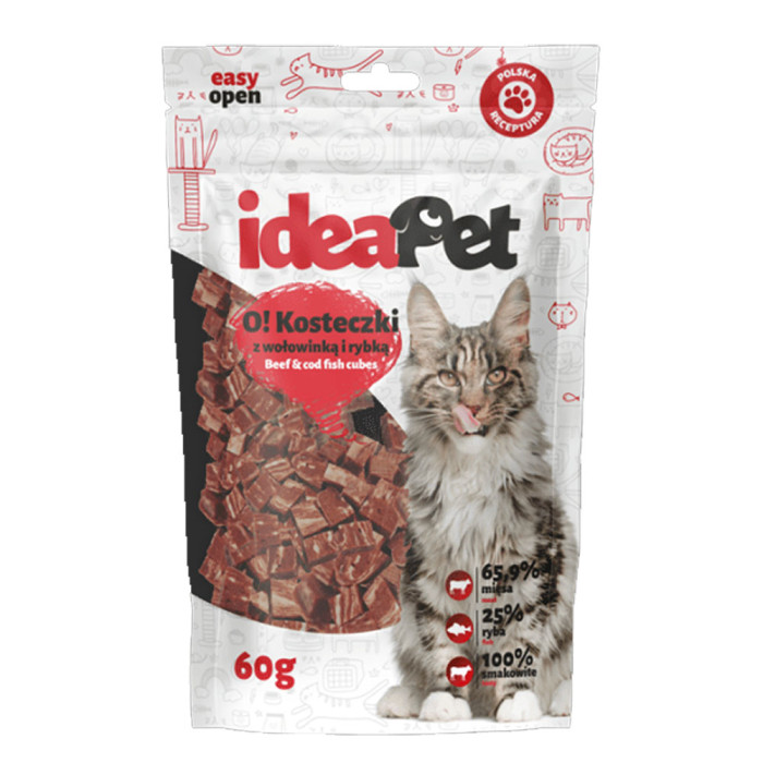 IdeaPet O! Kosteczki z wołowiną i rybą przysmak dla kota 60g