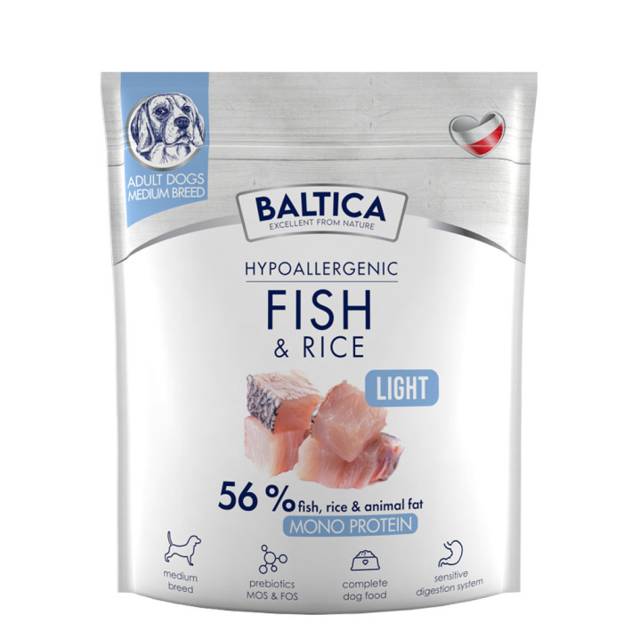 Baltica Adult Fish & Rice Light karma z rybą dla psów dorosłych ras średnich 1kg