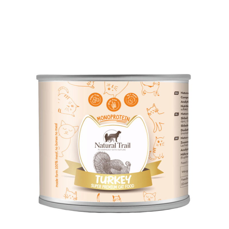 Natural Trail Indyk 185g - monobiałkowa karma mokra dla kotów