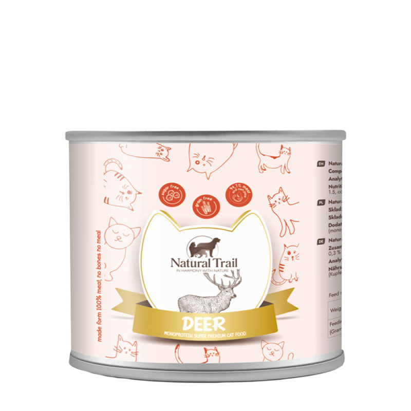 Natural Trail Jeleń 185g - monobiałkowa karma mokra dla kotów