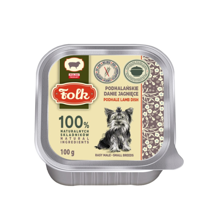 Folk Jagnięcina tacka karma mokra dla psa mini 100g