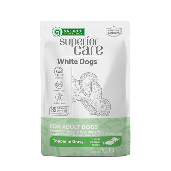 Nature's Protection Superior Care Mokra karma dla psów wszystkich ras o białym i jasnym umaszczeniu Tuńczyk i okoń 70g