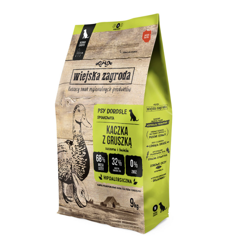 Wiejska Zagroda Kaczka z gruszką Sucha karma dla psów 9kg chrupki M