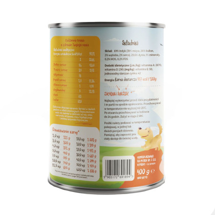 Mr. Bro LIGHT Indyk z Dynią 400g karma mokra dla psa