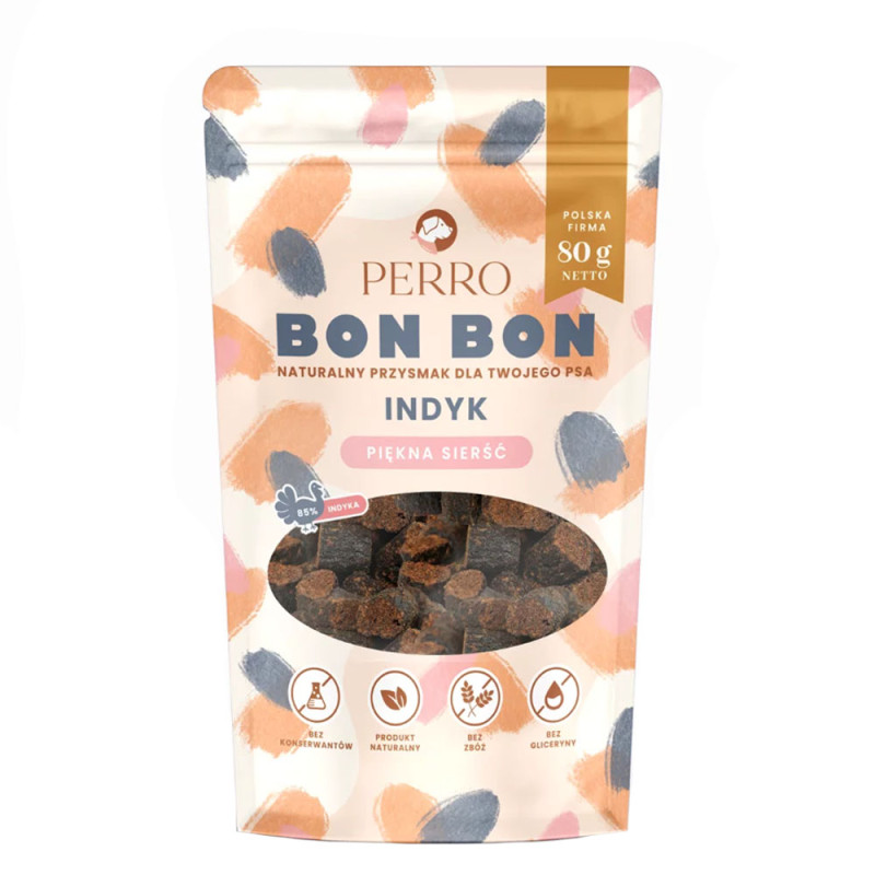 Perro Bon Bon Indyk piękna sierść - przysmaki z dodatkiem funkcyjnym 80g