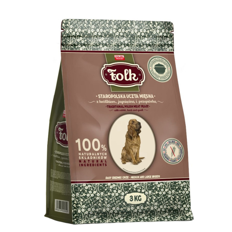 FOLK  Staropolska uczta mięsna z królikiem, jagnięciną i przepiórką 3 kg psy średnie i duże