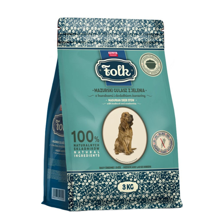 FOLK Mazurski gulasz z jelenia z burakami i dodatkiem żurawiny 3 kg psy średnie i duże