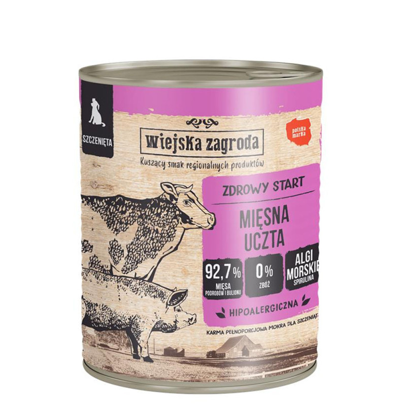 Wiejska Zagroda Mokra Karma Mięsna Uczta dla Szczeniąt 800g