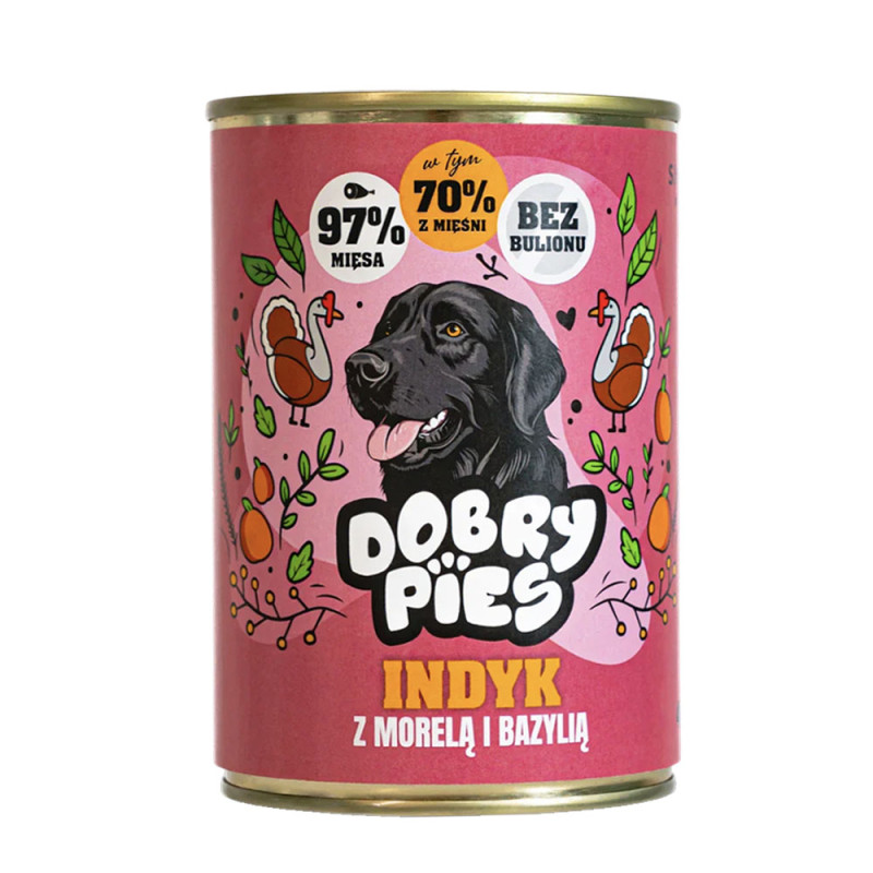 Dobry Pies Indyk z Wieprzowiną, Morelą i Bazylią mokra karma dla psa 400g