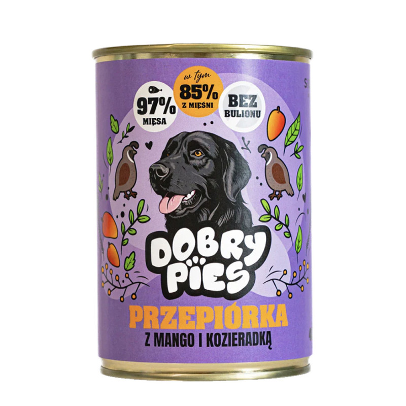 Dobry Pies Przepiórka z Indykiem, Mango i Kozieradką mokra karma dla psa 400g