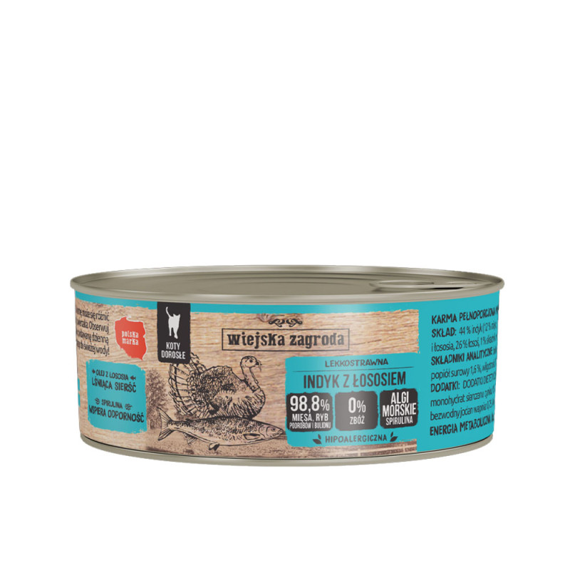 Wiejska Zagroda Indyk z łososiem karma mokra dla kota 85g