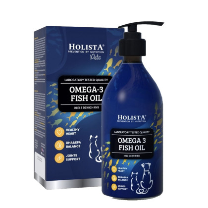 Holista Olej Omega3 Fish Oil z dziko żyjących ryb morskich dla psów i kotów 500ml