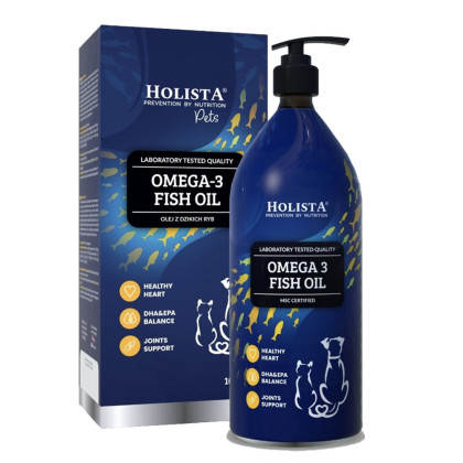 Holista Olej Omega3 Fish Oil z dziko żyjących ryb morskich dla psów i kotów 1000ml