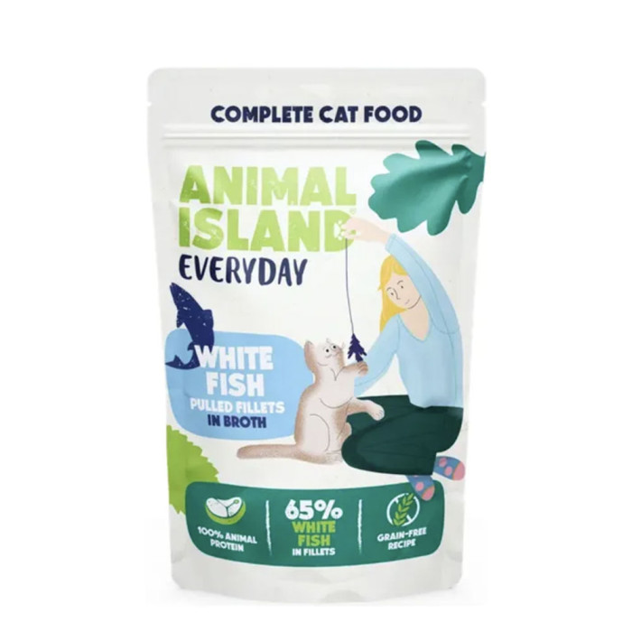 Animal Island Szarpane Fileciki z Białej Ryby w Rosole mokra karma dla kota 85g