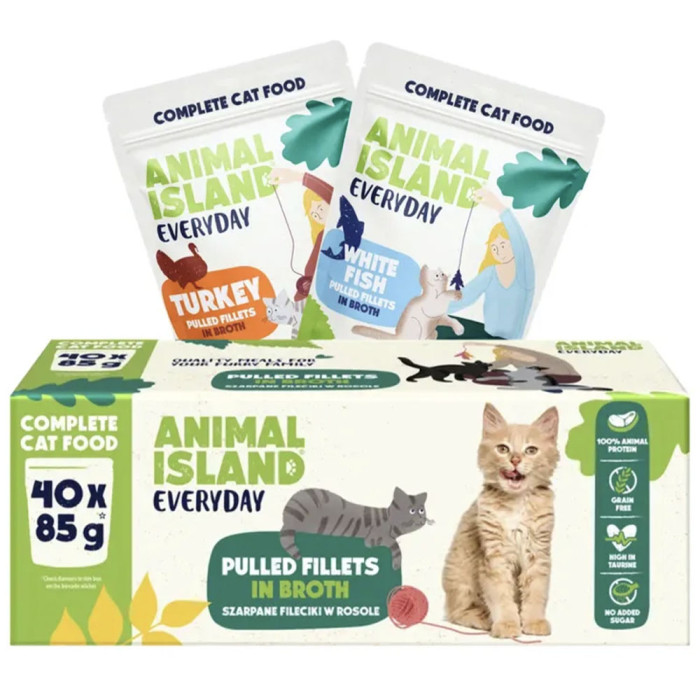 Animal Island Fileciki w rosole indyk/biała ryba BOX 40 sztuk