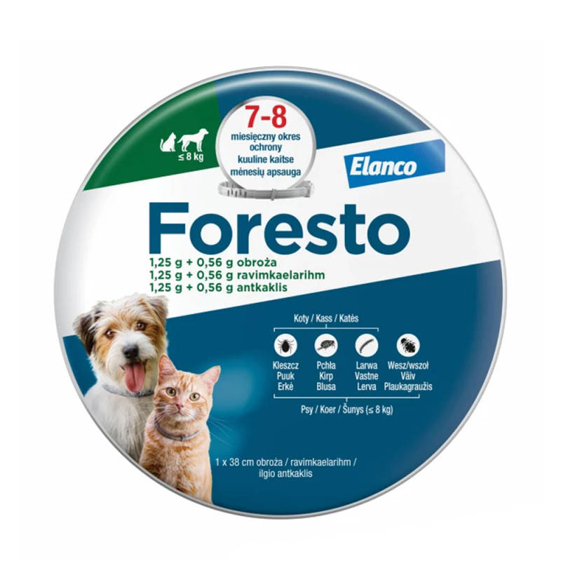 Elanco Foresto Obroża przeciw pchłom i kleszczom dla psów i kotów poniżej 8 kg