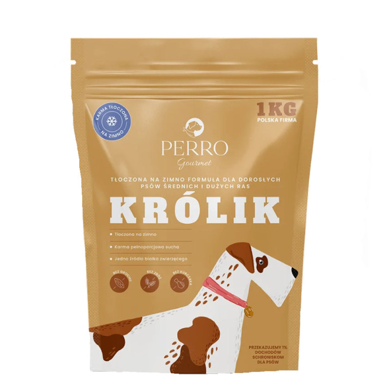 Perro Gourmet Królik Karma tłoczona na zimno, rasy średnie i duże 1kg