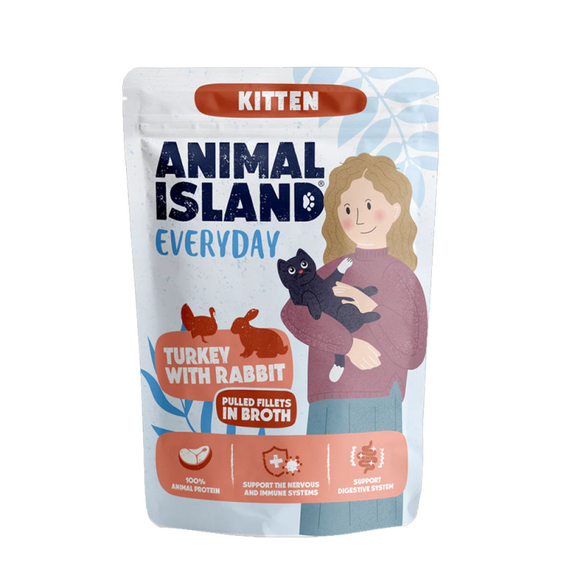 Animal Island Fileciki w Rosole Indyk z Królikiem mokra karma dla kociąt 85g