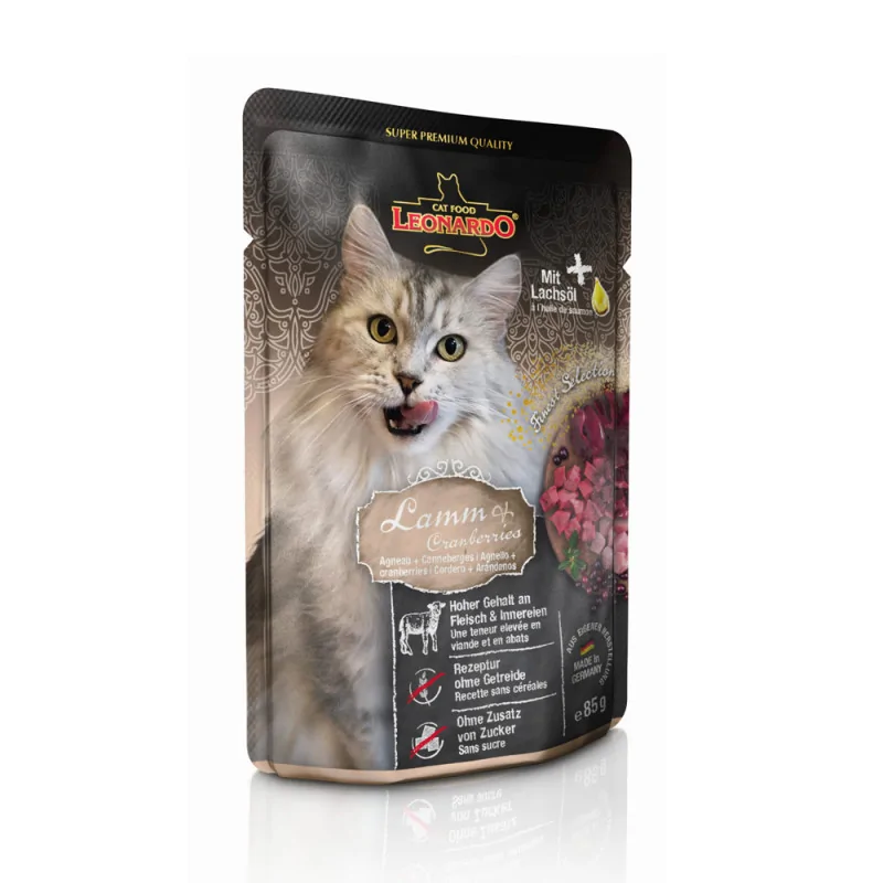 Leonardo Finest Selection Mokra karma dla kotów jagnięcina z żurawiną 85g
