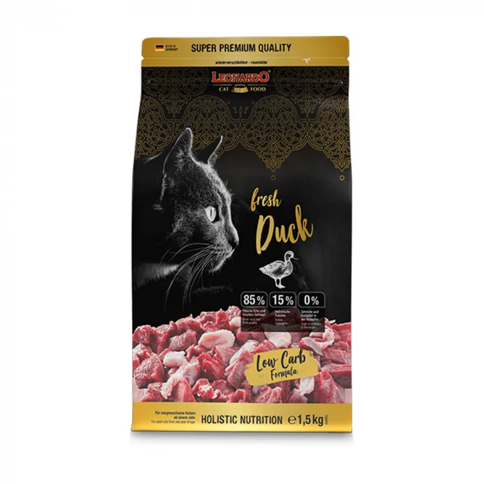 Leonardo Fresh Meat Duck Sucha karma dla kotów kaczka zawiera składniki roślinne produkt 1,5kg