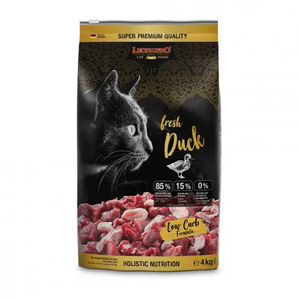 Leonardo Fresh Meat Duck Sucha karma dla kotów kaczka 4kg Leonardo Fresh Meat Duck Sucha karma dla kotów kaczka zawiera składniki roślinne produkt 4kg