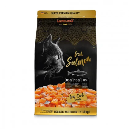 Leonardo Fresh Meat Salmon Sucha karma dla kotów łosoś zawiera składniki roślinne produkt 1,5kg