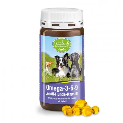 Sanct Bernhard Tierlieb Olej lniany z Omega 3 6 9 dla psów produkt 180 kapsułek