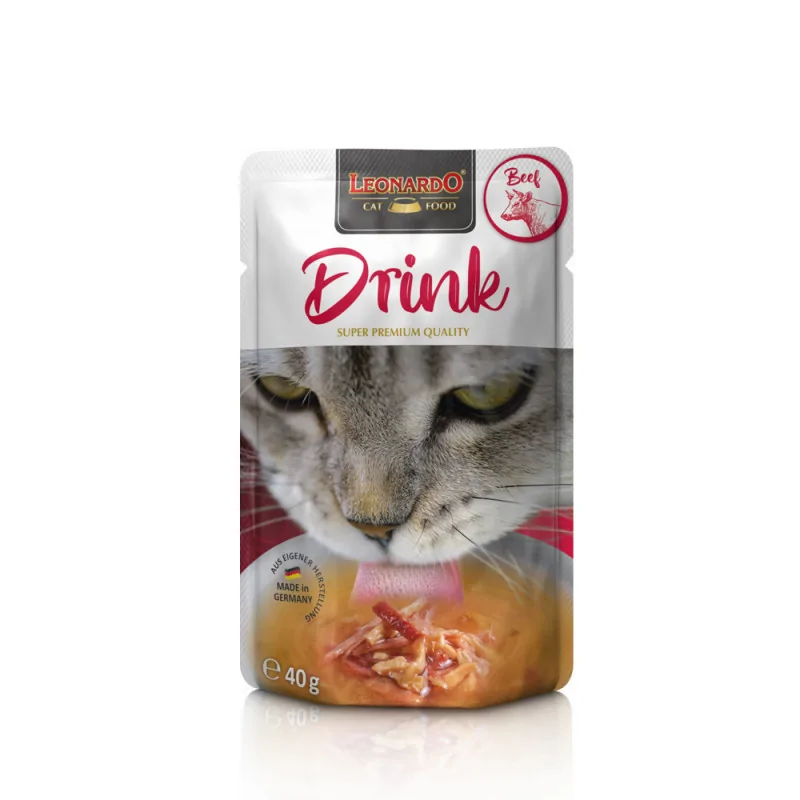 Leonardo Drink Dodatek do karmy suchej lub mokrej dla kotów wołowina 40g
